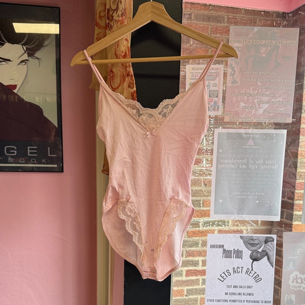 Pink Lace Trim Bodysuit